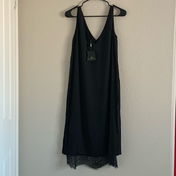 NWT Massimo Dutti Black Lace Trim V Neck Dress 10 - Picture 3 of 7